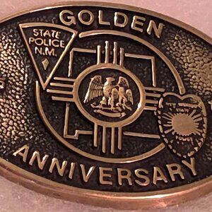 Vintage Metal Belt Buckle, Brass, Golden Anniversary, State Police New Mexico